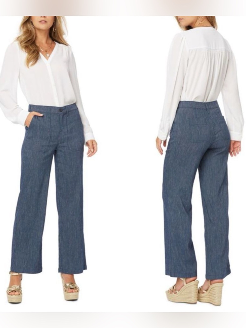 NYDJ Navy Pinstripe 5 Pocket Wide Leg Trouser 12